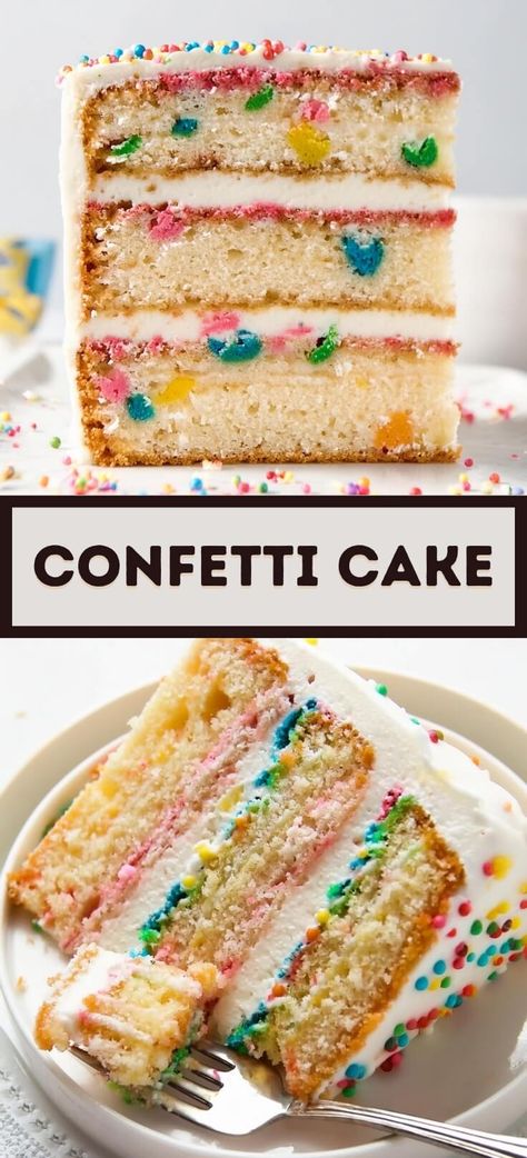 Confetti Cake Cream Cheese Swiss Meringue Buttercream, Confetti Cake Recipes, Coffee Cake Cookies, Stuff To Bake, Apple Crumble Cake, Strawberry Shortcake Cake, Lemon Poppyseed Cake, Chilled Desserts, Blueberry Coffee Cake