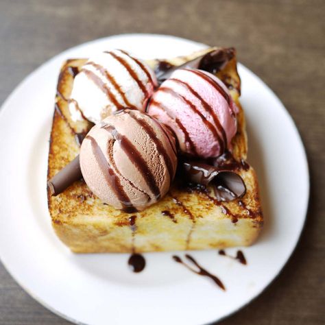 Neapolitan Ice Cream Toast | by CruStABakes Neapolitan Ice Cream, Honey Toast, Cream Sandwich, Ice Cream Desserts, Chocolate Almonds, Ice Cream Sandwich, Ice Cream Cake, Frozen Treats, Sweet Desserts