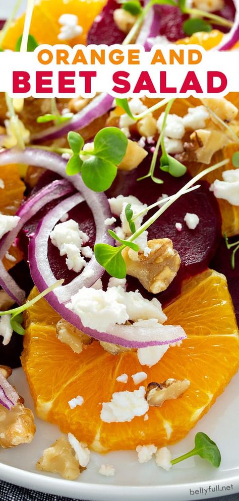 This easy orange beet salad is a light and delicious combination of roasted beets, citrus fruit, red onion, cheese, nuts, fresh herbs, drizzled with a bright, tangy homemade vinaigrette dressing. It's a lovely recipe to serve as a side dish or light lunch, perfect for brunch or dinner, during summer or winter! Beet And Onion Salad, Summer Citrus Salad, Brunch Salad Recipes, Beet And Mandarin Orange Salad, Best Salads, Orange Salad Recipes, Beet Salad Recipes, Roasted Beet Salad, Citrus Salad