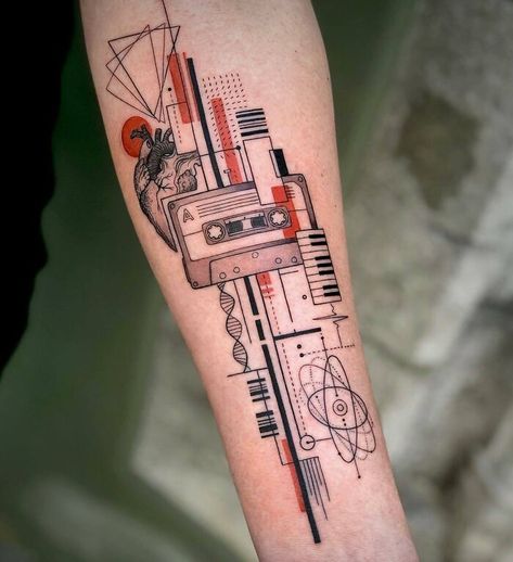 Remember the song by the Red Hot Chili Peppers? The one about music being one’s airplane? If not, check it out - it ties in perfectly with the topic of this list, which is, as you might have already got - music tattoos! Music Dna Tattoo Ideas, Edm Inspired Tattoos, Music Leg Tattoo, Minimalist Gothic Tattoo, Music Is The Answer Tattoo, Music Artist Tattoo Ideas, Parallel Universe Tattoo, Tattoo Ideas For Men Music, Music Arm Tattoo