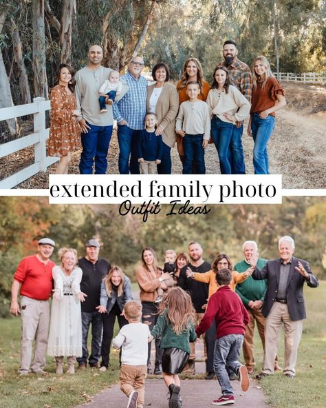 43 Ideas For Extended Family Photoshoot Outfits - ljanestyle Family Photo Outfits Extended Family, Extended Family Photoshoot Outfits, Large Family Photo Outfits, Group Family Pictures, Big Family Photo Shoot Ideas, Family Photoshoot Outfit Ideas, Extended Family Photoshoot, Large Family Photo Shoot Ideas, Outdoor Family Photos Fall