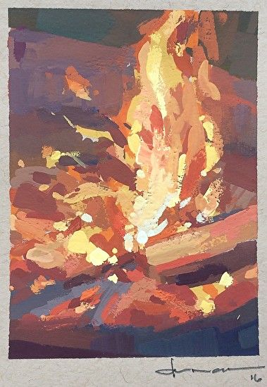 Fire Gouache, Fire Paintings, Fire Illustration, Painting Fire, Fire Painting, Gouache Art, Matte Painting, Nature Art Painting, Painting Process