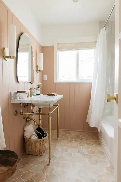 Colors For A Small Kitchen, Neutral Bathroom Paint, Neutral Bathroom Paint Colors, Pale Pink Paint, Small Powder Room, Small Bathroom Colors, Pink Paint Colors, Perfect Paint Color, Bathroom Paint Colors