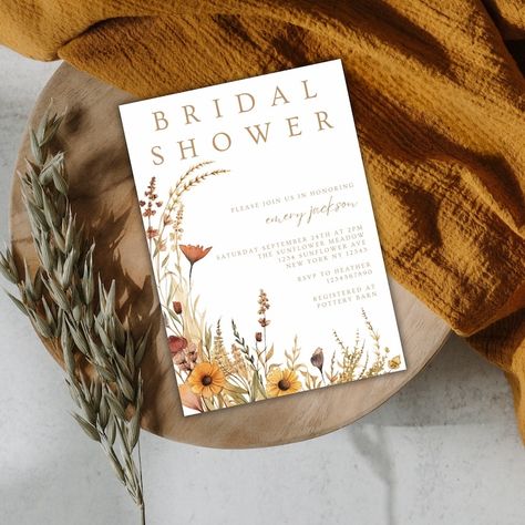 Fall Floral Bridal Shower Invitation, Boho Bridal Shower Invitation, Autumn Bridal Shower Invitation Template, Digital Download - Etsy Fall Floral Bridal Shower Ideas, Fall Bridal Shower Invitations, Fall Bridal Shower Themes, Fall Bridal Shower Ideas, Autumn Bridal Shower, Save The Date Pictures, Fall In Love Bridal Shower, Fall Bridal Shower Invites, Boho Bridal Shower Invitations