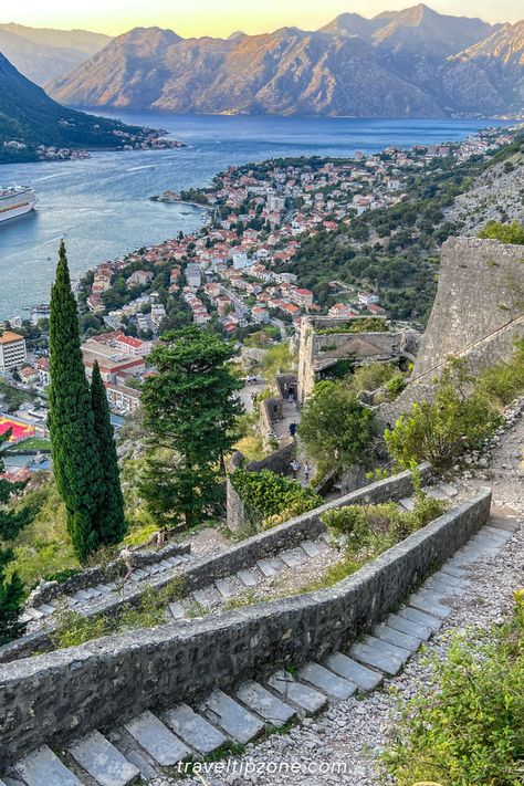 Find out all about Fortress Kotor in our guide: How to get to Kotor Fortress · How much is the entrance fee to Kotor Fortress · How long does it take to hike to Kotor Fortress · When is the best time to climb to Kotor Fortress · We show lots of photos from the hike and the best views of Kotor · We give you tips to help you easily see the town of Kotor and Kotor Fortress #KotorFortress #KotorMontenegro #CastleofSanGiovanniKotor #StJohnsFortressKotor #KotorCityWalls Travelling List, Montenegro Aesthetic, Montenegro Kotor, Montenegro Travel, Europe Honeymoon, Kotor Montenegro, Summer 25, Senior Trip, Hiking Guide