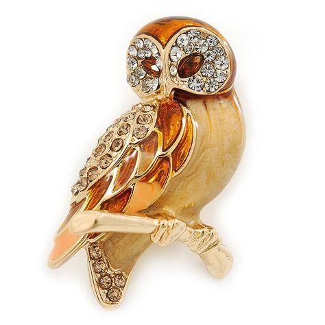 Brown Enamel Austrian Crystal Owl Brooch In Gold Plating - 40mm L by Avalaya ** Read more info by clicking the link on the image. #BroochesandPins Owl Brooch, Wedding Brooch, Owl Jewelry, Owl Design, Bird Jewelry, Shades Of Brown, Jewelry Pins, Brooch Jewelry, Crystal Brooch