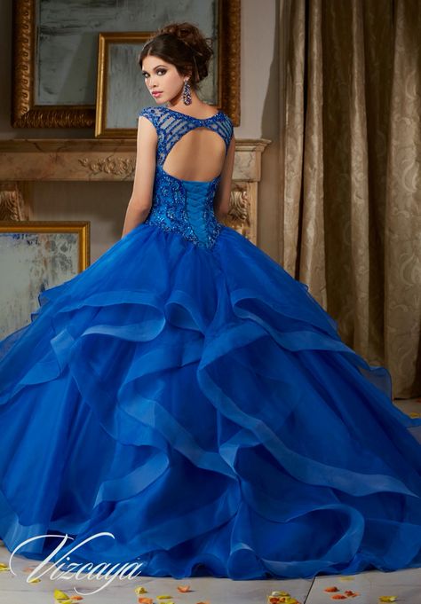 Morilee Vizcaya Quinceanera Dress 89117 JEWELED BEADING ON FLOUNCED ORGANZA BALL GOWN  Matching Stole. Available in Red, Royal, White (Color of this dress): Royal Turquoise Quinceanera Dresses, Mori Lee Quinceanera Dresses, Quincenera Dresses, Organza Ball Gown, Quinceanera Dresses Blue, Pretty Quinceanera Dresses, Quinceanera Dress, Mori Lee, Engagement Dresses