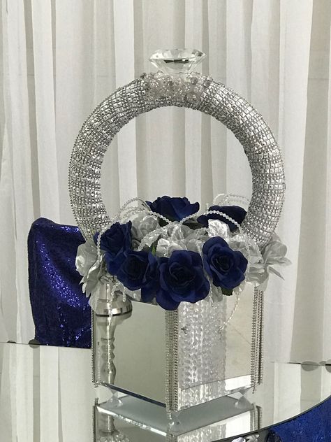 Diamond ring centerpiece Engagement Ring Centerpieces, Diy Ring Centerpiece, Diamond Centerpiece Ideas, Ring Centerpieces, Wedding Decorations Diy Centerpiece, Diamond Theme, Dollar Tree Wedding, Diamond Centerpiece, Wedding Wine Glasses