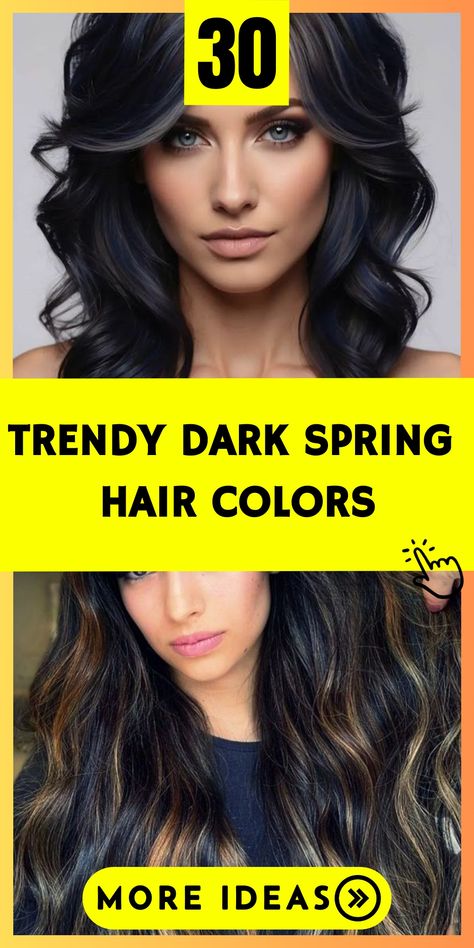 Get inspired with dark spring hair colors that reflect the latest color trends of 2024. From rich brown hues to color balayage techniques, our color ideas include highlights for adding dimension. Explore how dark colors can transform your style this season. Dark Brown Vs Black Hair, Spring Hair Color Trends 2024 Brunette, Summer Dark Hair, Dark Summer Hair, Latest Hair Color Trends, Balayage Techniques, Dark Spring, Rich Brunette, Color Balayage