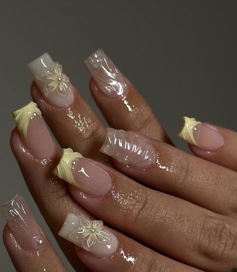 Anniversary Nails, Natural Nail Designs, 3d Flower Nails, Spring Acrylic Nails, Fancy Nails Designs, Girly Acrylic Nails, Long Acrylic Nails Coffin, Really Cute Nails, Unique Acrylic Nails