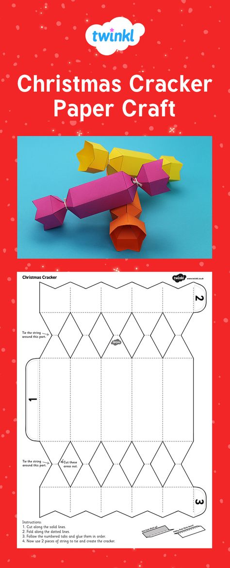 Christmas Cracker Paper Craft. Good to use for nets and 3D shapes Paper Craft Christmas, Diy Crackers, Make Your Own Crackers, Christmas Teaching, Christmas Cracker, Nut Cracker, Christmas Arts And Crafts, Classroom Display, Craft Christmas