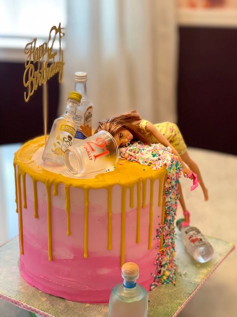 Barbie Throwing Up Cake 21st Birthday, Drunk Barbie Cake, 21st Bday Cake, Barbie Cowgirl, 21 Bday, Barbie Doll Cakes, Birthday Sheet Cakes, 21st Birthday Cakes, 21st Birthday Cake