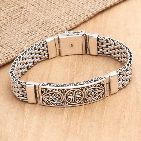 [AffiliateLink] This Handsome Pendant Bracelet For Men Is The Original Creation Of Balinese Artisan Komang Suastra. The Bracelet Is Crafted From Sterling Silver With An Ornate Pendant And A Box Clasp. #mensjewelrybraceletsilver Sterling Silver Bracelets For Men, Breslet For Man, Silver Breslate For Men, Breslet Design, Men’s Bracelet, Mens Jewelry Bracelet Silver, Men Silver Bracelet, Silver Bracelets For Men, Mens Sterling Silver Jewelry