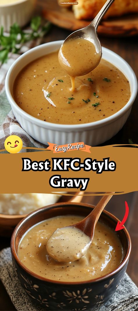 Master the secret of making the Best KFC-Style Gravy at home. This smooth, rich gravy is perfect for drizzling over mashed potatoes, chicken, or biscuits, bringing a touch of KFC’s beloved flavor to your own kitchen. #KFCGravy #HomemadeGravy #ComfortFood Gravy Recipe Using Chicken Broth, Homemade Chicken Gravy Mix Recipe, How To Make Kfc Gravy, Kfc Mashed Potatoes And Gravy, Kfc Copycat Gravy, Kfc Style Gravy, Home Made Chicken Gravy, Copycat Kfc Gravy, Homemade Chicken Gravy Recipe