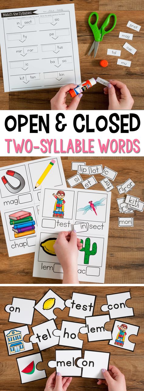 Open and Closed Syllable Practice for Two-Syllable Words has over 12 different activities and games to use during small group reading. All the games and activities focus on students reading and breaking apart two-syllable words. This unit focuses on syllabic patterns for VCCV, VCV, VCCCV. Prefix Activities, Open And Closed Syllables, Barton Reading, Syllable Games, Open Syllables, Syllables Activities, Closed Syllables, Wilson Reading, Syllable Types