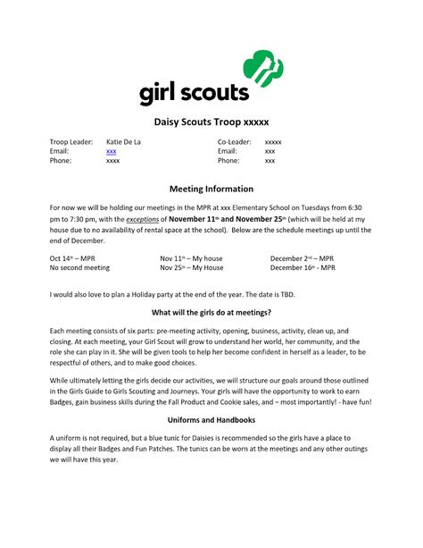 Parent meeting letter.docx Scout Meeting Ideas, Communication Folder, Daisy Activities, Girl Scout Daisy Activities, Girl Scout Brownie, Girl Scout Meeting Ideas, Daisy Ideas, Girl Scout Troop Leader, Girl Scouts Brownies