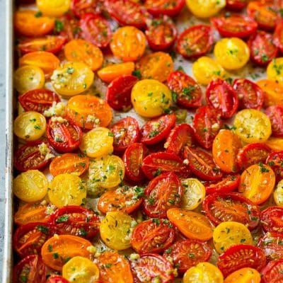 Roasted Cherry Tomatoes - Dinner at the Zoo Tomato Side Dishes, Tomatoes Dinner, Roasted Grape Tomatoes, Roasted Cherry, Roasted Cherry Tomatoes, Garlic Olive Oil, Gluten Free Recipes For Dinner, Heart Healthy Recipes, Tomato Recipes