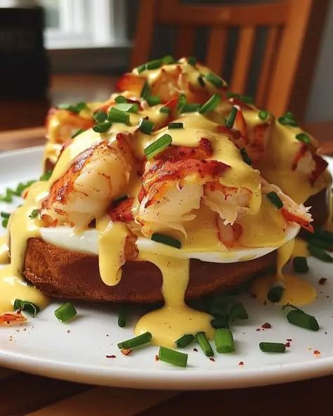 Bay Lobster Eggs Benedict with Cajun Hollandaise Lobster Benedict, Lobster Eggs, Eggs Benedict Recipe, Spicy Eggs, Treating Yourself, Christmas Brunch, Xmas Food, Breakfast Brunch Recipes, Fish And Seafood