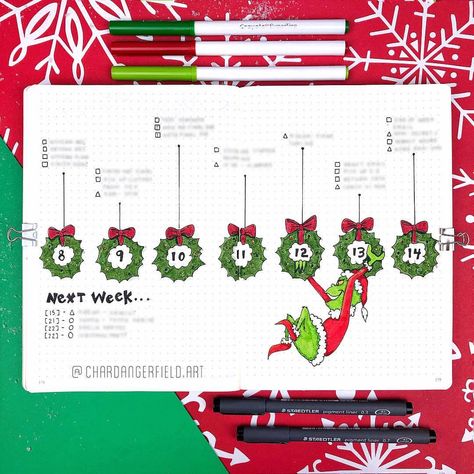 Grinch Bullet Journal, December Bujo, Christmas Bullet Journal, Journal December, Bullet Journal Christmas, Bullet Journal Weekly Layout, December Bullet Journal, Journal Christmas, Bullet Journal 2020