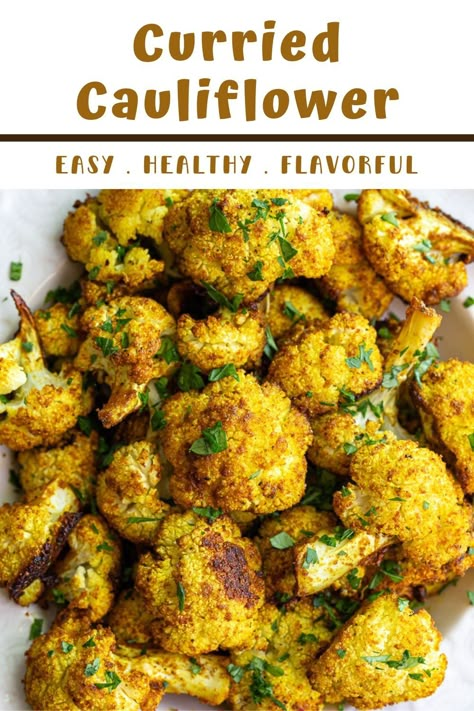 Curried Cauliflower makes a perfect side dish recipe to add to your dinner table. This recipe is super easy to make with a handful of ingredients and only 10 mins of prep time. Indian Cauliflower Recipes, Curry Side Dishes, Cauliflower Side Dish, Curried Cauliflower, Oven Roasted Cauliflower, Indian Side Dishes, Spiced Cauliflower, Cauliflower Dishes, Cauliflower Recipe