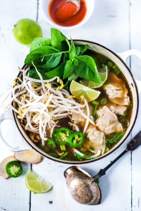 Wonton Soup Pho Broth, Feasting At Home, Vietnamese Pho, Pho Soup, Paleo Soup, Vegetarian Chicken, Mapo Tofu, Shredded Brussel Sprouts, Asian Inspired Recipes