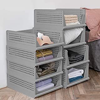 Amazon.com : plastic laundry basket Clothes Storage Ideas, Shelf Clothes, Folding Wardrobe, Wardrobe Storage Boxes, Cube Shelf, Clothes Dividers, Stackable Shelves, Clothes Drawer, Storage Bins Organization