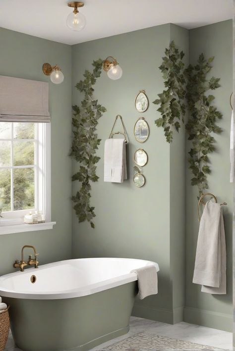 Dive into daily interior designer routines for 2024 bathroom harmony, featuring the serene Vine Leaf Vibes (BM 2146-20) to infuse green tranquility. #Ad #homedecor #homedesign #bathroom #Painthome interiorarchitecture best Wall Colors for Bathroom Colors Bright Room Colors best colors combinations bathroom bathroom Remodeling Modern Paint Colors 2024 Soft Green Bathroom Walls, Green Paint For Bathroom Walls, Best Green Paint For Bathroom, Green Accent Bathroom, Green Tile Bathroom Vintage Wall Paint Colors, Green Bathroom Paint Colors, Green Color Drenched Bathroom, Green Accent Wall Bathroom, Green Walls Bathroom