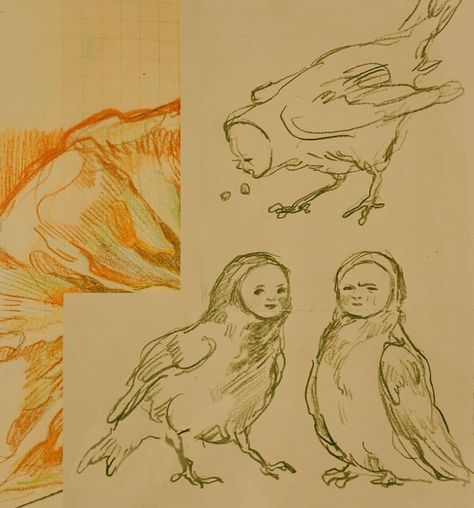 Bird Art Aesthetic, Drawing Line Art Sketch, Doodles Best Friends, Bird Art Reference, Easy Cool Drawing Ideas, 3 Friends Art, Bird Reference Drawing, Bird Wing Drawing, Two Birds Drawing