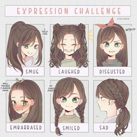 Drawing Poses With Hair, Hair Styles Cartoon, Cute Hair Drawing, Cartoon Hairstyles, Chibi Hairstyles, Expression Challenge, Pelo Anime, Drawing Hair Tutorial, Hair Sketch