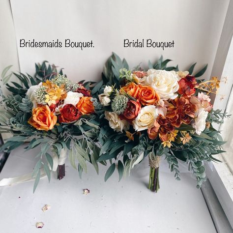 Faux Wedding Bouquet, Fall Wedding Color Schemes, Eucalyptus Stems, Bouquet Bridesmaid, Bridal Bouquet Fall, Silk Wedding Bouquets, Silk Bouquet, Bridesmaid Bouquets, Wedding Themes Fall