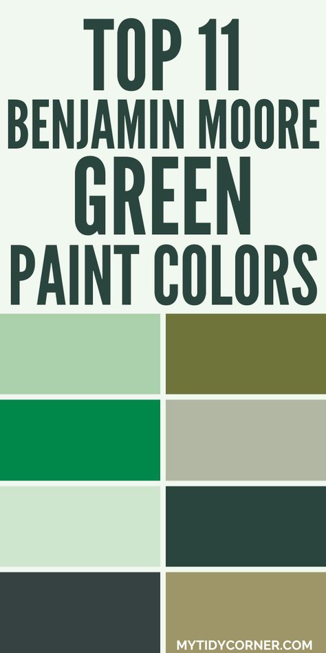 Collage of the best green paint colors from Benjamin Moore. Green Apple Paint Color, Light Lime Green Paint, Green Indoor Paint Wall Colors, Benjamin Moore Mint Green Paint Colors, Benjamin Moore Popular Greens, Aganthus Green Benjamin Moore, Beautitone Green Paint Colors, Benjamin Moore Green Door, Palace Green Benjamin Moore