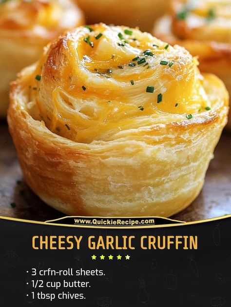 Daily Recipes Cheese Garlic Cruffins, Cheesy Garlic Cruffin Recipe, Cheesy Garlic Cruffins, Cheesy Garlic Cruffin, Cruffins Recipe Easy, Yellowstone Party, Cruffin Recipe, Bakers Delight, Veggie Fritters