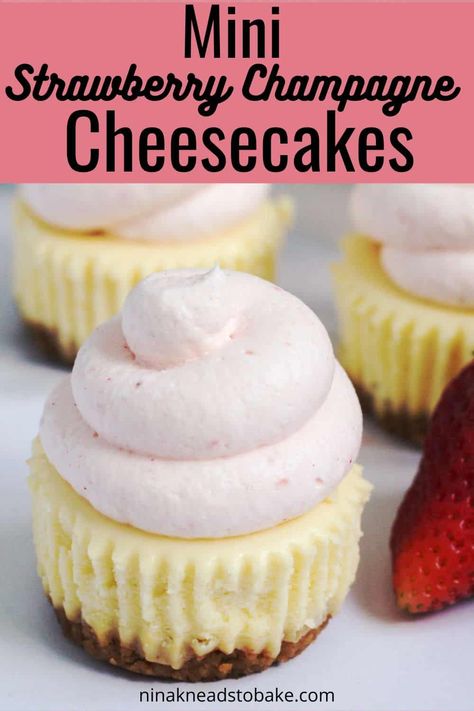 Indulge in the ultimate strawberry champagne experience with these Mini Strawberry Champagne Cheesecakes! Packed with fresh strawberries and a bubbly champagne, these little bites of heaven are sure to make your taste buds dance with joy. The buttery graham cracker crust adds a perfect crunch to the creamy filling, while the fluffy strawberry champagne whipped cream topping is the cherry on top. Champagne Dessert Recipes, Strawberry Whipped Cream Frosting, Mini Strawberry Cheesecake, Mini Cheesecake Bites, Whipped Cream Topping, Strawberry Whipped Cream, Whipped Frosting, Strawberry Champagne, Bake Recipes