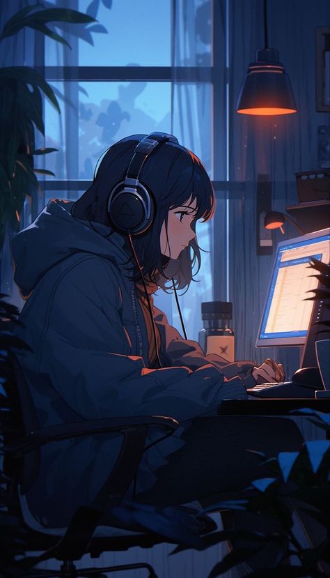 Anime Study Wallpaper Aesthetic, Anime Study Laptop Wallpaper, Lofi Studying Wallpaper, Anime Art Aesthetic Laptop Wallpaper, Study Lofi Wallpaper, Relaxing Aesthetic Night, Go Back To Study Wallpaper Anime, Cute Girl Animes Wallpapers, Anime Character Wallpaper Aesthetic