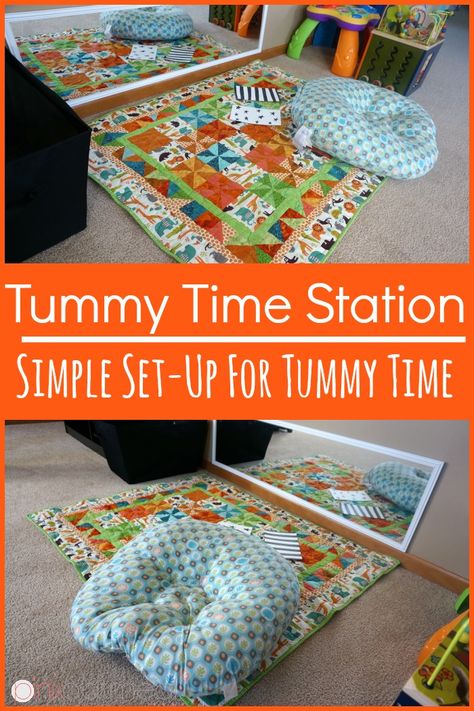 One of the things that I wanted to accomplish with baby number two was a tummy time station.  I’ve decided to set this station up in our playroom.  I know we are going to spend plenty of time in the playroom during the winter months with my toddler so it would be the perfect time … Tummy Time Newborn, Baby Tummy Time, Timmy Time, Baby Toys Newborn, Tummy Time Activities, Baby Play Activities, Montessori Baby, Baby Sensory, Newborn Care