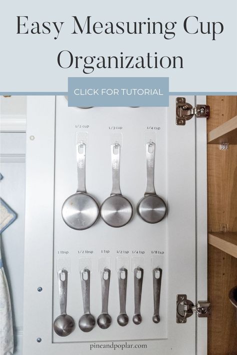 How To Store Measuring Cups, Measuring Cup Organization Wall, Measuring Spoon Storage, Hang Measuring Cups In Cabinet, Measuring Cup Storage Ideas, Measuring Cup And Spoon Organization, Hanging Measuring Cups Inside Cabinets, Organizing Measuring Cups And Spoons, Organize Measuring Cups And Spoons