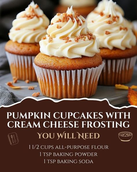 Flavorful Recipes | Pumpkin Cupcakes with Cream Cheese Frosting 🎃🧁 | Facebook Pumpkin Cupcakes With Cream Cheese Icing, Pumpkin Cupcakes With Cream Cheese, Recipes Pumpkin, Cupcakes With Cream Cheese Frosting, Pumpkin Recipes Dessert, Cream Cheese Icing, Pumpkin Cupcakes, With Cream Cheese Frosting, Recipes Dessert