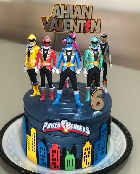 Power Rangers Birthday Cake, Power Rangers Cake, Power Rangers Theme, Festa Power Rangers, Power Ranger Cake, Power Ranger Birthday Party, Power Ranger Party, Power Ranger Birthday, 5th Birthday Cake