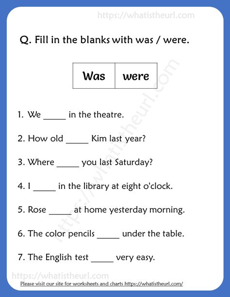 Fill in the blanks with was / were Worksheets for Grade 3 Was Were Worksheet, Worksheets 3rd Grade, Worksheets For Class 1, English Grammar Exercises, Reading Comprehension Kindergarten, Worksheets For Grade 3, Grammar For Kids, English Activities For Kids, Grammar Exercises