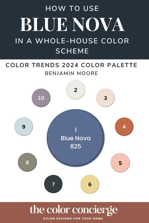 Benjamin Moore Color of the Year 2024: Blue Nova (825) Nova Blue Color, Blue Nova 825, Benjamin Moore 2024 Color Of The Year, Blue Paint Schemes, What Color Goes With Blue, Blue Nova Benjamin Moore, Colors That Compliment Navy Blue, Blue Paint Colors For Living Room, Colors That Compliment Blue