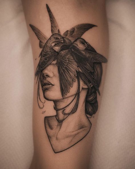 Surrealism Tattoo, Bird Tattoos For Women, Face Tattoos For Women, Black Bird Tattoo, Surreal Tattoo, Incredible Tattoos, Different Tattoos, Best Sleeve Tattoos, Dark Tattoo