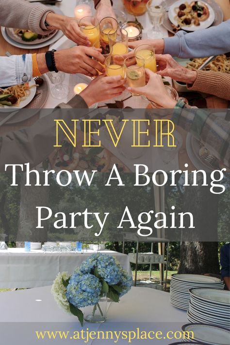 Top image of people clinking glasses. The bottom image is of an outdoor party with china, table clothes and blue and white hydrangea flower centerpieces Hosting A Party For 50 People, Outdoor Table Set Up For Party, Hosting A 50th Birthday Party, 50th Dinner Party Ideas, Party Planning Tips, Quick Party Decorations, Outdoor Party Centerpieces, How To Throw A Party, Casual Party Ideas