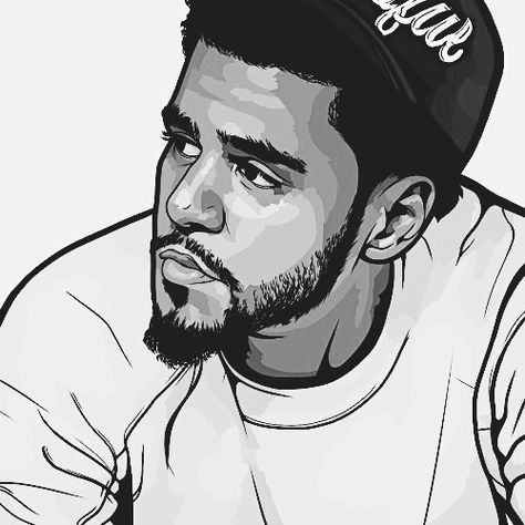 J Cole Drawing, Trill Cartoon, J Cole Art, Trill Art, Dope Cartoons, Rapper Art, Celebrity Drawings, Hip Hop Art, J Cole