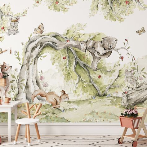 Floral Wall Decals, Nursery Wall Murals, Nursery Mural, Fairy Forest, Animal Wall Decals, Forest Wallpaper, Kids Wall Decals, Types Of Painting, Forest Fairy