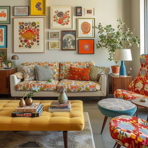 Mid Century Modern Eclectic, Modern Eclectic Living Room, Sala Vintage, Living Room Decor Eclectic, Velvet Sofa Living Room, Long Living Room, Vibrant Living Room, Eclectic Living, Modern Eclectic