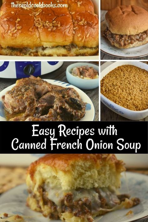 What to make with canned French onion soup is something you may be asking yourself as you look at those extra cans of in your pantry. Condensed French onion soup adds exceptional flavor to a variety… More Campbell Soup Chicken Recipes, Condensed French Onion Soup Recipe, Campbells French Onion Soup Recipes, Recipe Using French Onion Soup, French Onion Soup Meatloaf, French Onion Soup Sandwich, Yummy Sliders, Campbell Recipes, Can Soup Recipe