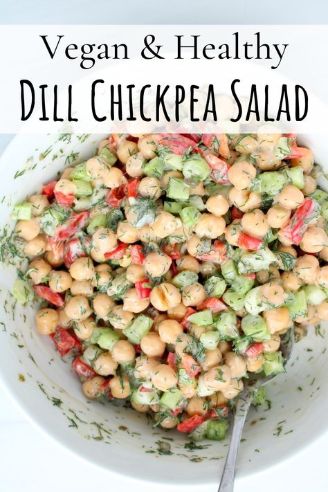 Dill Chickpea Salad, Healthy Dressings, Vegan Chickpea Salad, Grain Bowls, Vegan Chickpea, Vegan Salads, Simple Salad, Vegetarian Salads, Chickpea Recipes