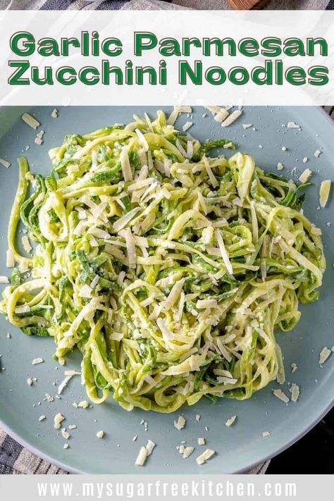 These Garlic Parmesan Zucchini Noodles are flavourful, fresh and light, and are on the table in less than 10 minutes. A great low carb alternative to regular pasta or noodles. Parmesan Zucchini Noodles, Zucchini Noodle Pasta, Garlic Parmesan Zucchini, Garlic Parmesan Pasta, Zucchini Noodle, Zucchini Noodle Recipes, Zoodle Recipes, Parmesan Zucchini, Parmesan Pasta