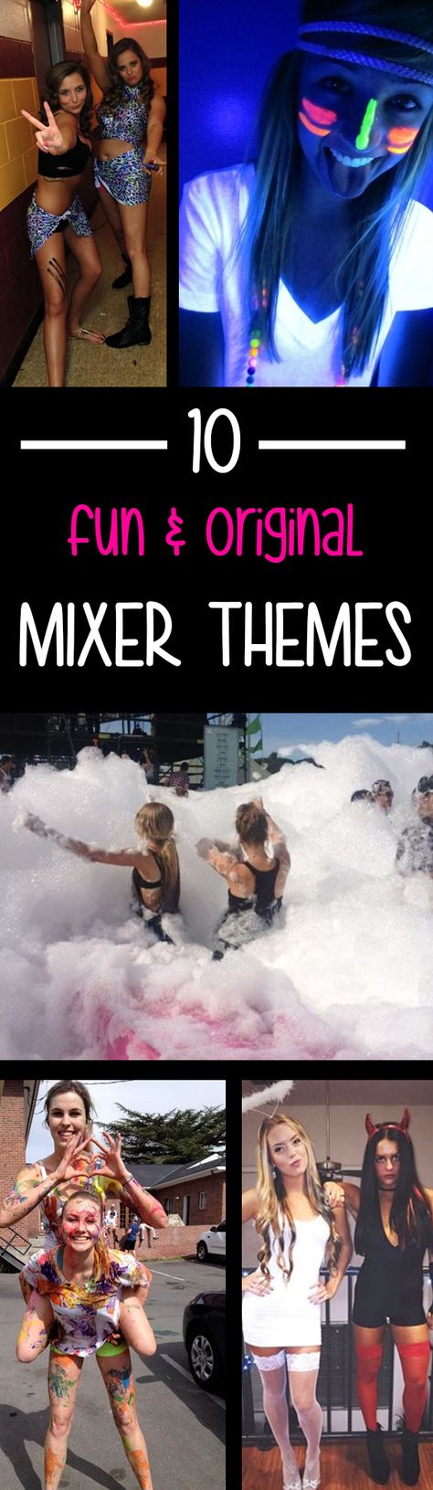 10 Fun and Original Mixer Themes                                                                                                                                                                                 More Sorority Exchange Themes, Sorority Fraternity Mixer Themes, Mixer Ideas Social, Social Themes Greek, Greek Life Mixer Themes, Social Themes Sorority, Sorority Social Themes Mixer, Sorority And Fraternity Mixer Ideas, Sorority Mixer Ideas