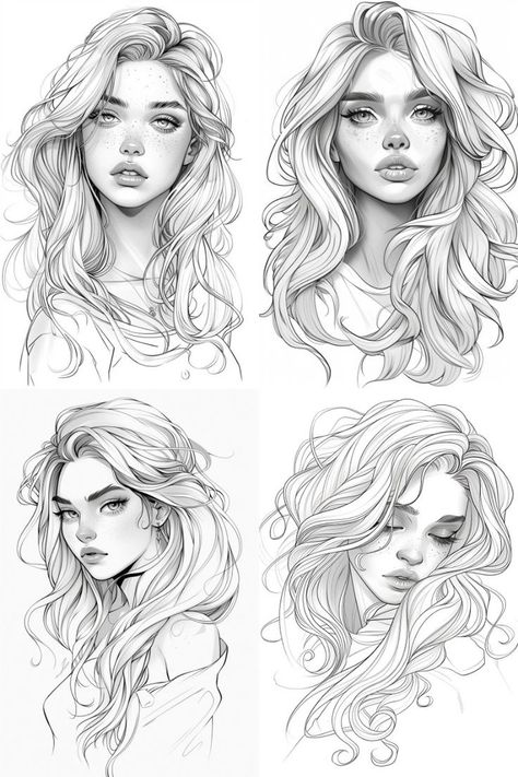 Face Art Drawing, Female Face Drawing, Adult Coloring Designs, Social Art, Personal Grooming, Face Sketch, Female Art Painting, Desenho Tattoo, Hair Braiding